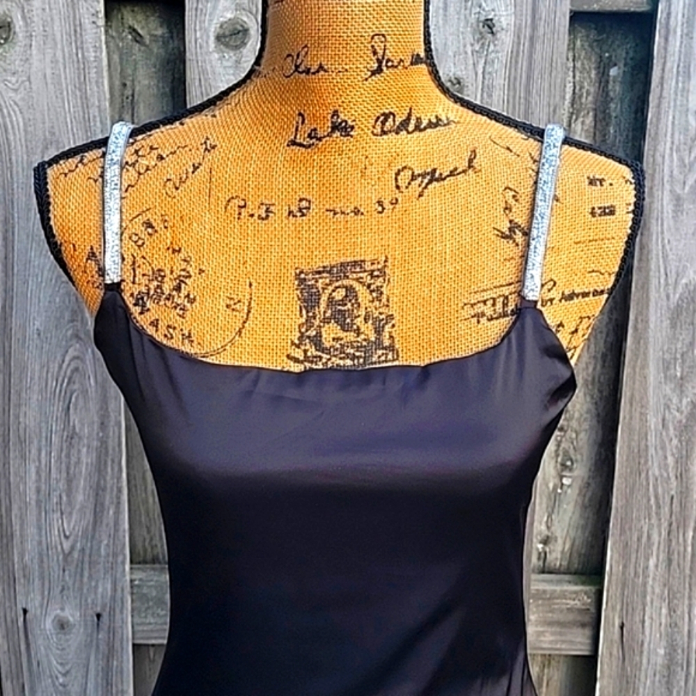 NEW Black Satin Diamante Strap Mini Dress - Picture 7 of 17